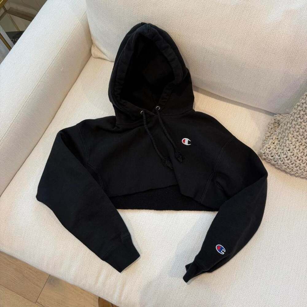 Champion black cropped hoodie size